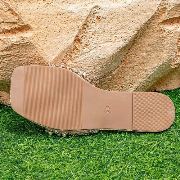 Gold Glamorous Women's Golden Rhinestone Slippers sandals - Picture 6 of 6